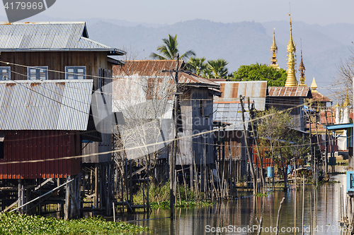 Image of Traditional wooden stilt houses at the Inle lake