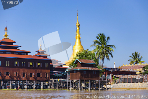 Image of Traditional wooden stilt houses at the Inle lake