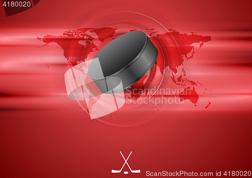 Image of Red abstract hockey background with black puck