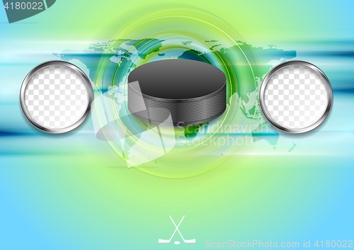 Image of Bright abstract hockey background with black puck