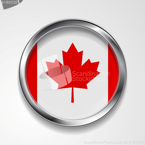 Image of Abstract button with metallic frame. Canadian flag