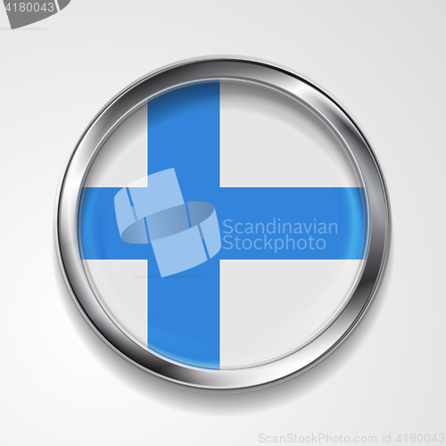 Image of Abstract button with metallic frame. Finnish flag