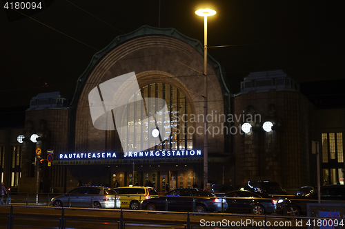 Image of building of railway station in Helsinki at night