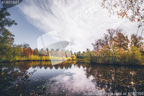 Image of Lake in autumn with autumn leaves