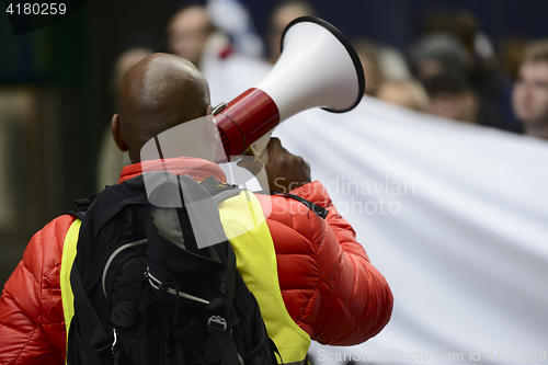 Image of activist with the megaphone