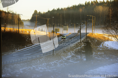 Image of fog on a country road