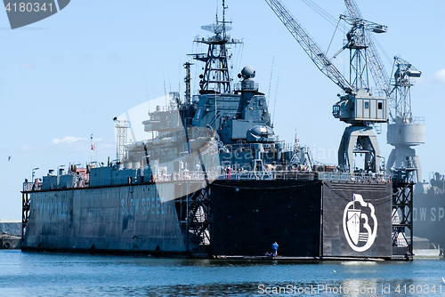 Image of Military ship in Baltiysk dry dock