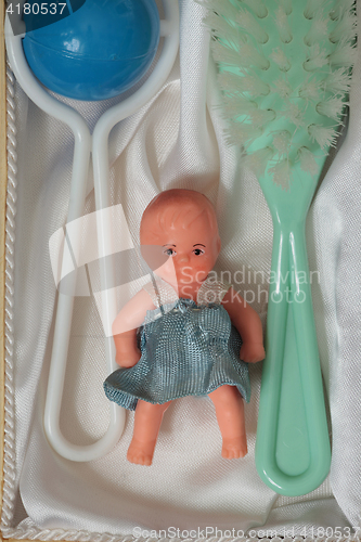 Image of  Vintage gift for a newborn baby Doll brush rattle