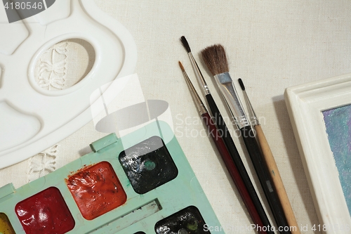 Image of paints brushes on canvas