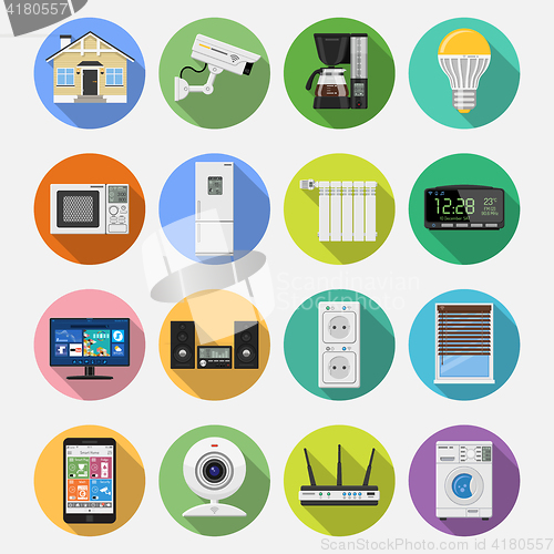 Image of Smart House and internet of things flat icons set