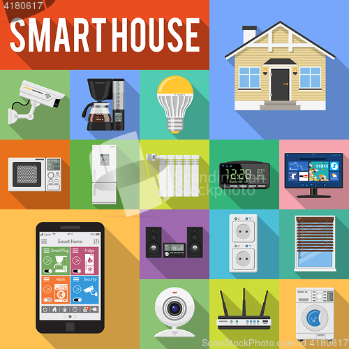 Image of Smart House and internet of things flat icons set