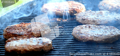 Image of Burgers on grill.