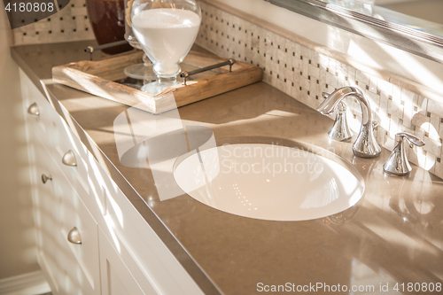 Image of Beautifully Decorated New Modern Home Bathroom Sink, Faucet and 