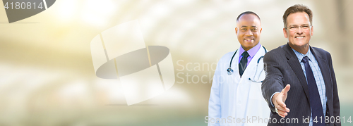 Image of Caucasian Businessman and African American Male Doctor, Nurse or