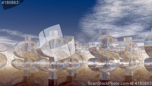 Image of glass dollar symbol under cloudy blue sky - 3d illustration