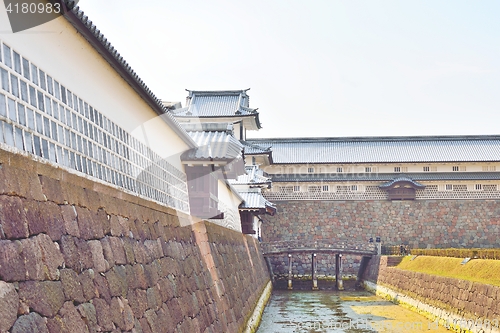 Image of Kanazawa castle walls, tower and moat in Ishikawa