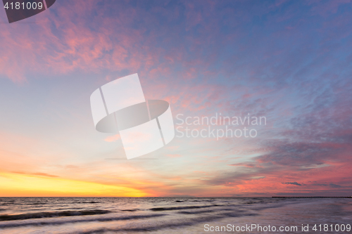 Image of Beautiful sky at sunset on the sea shore, Black sea, Anapa, Russia