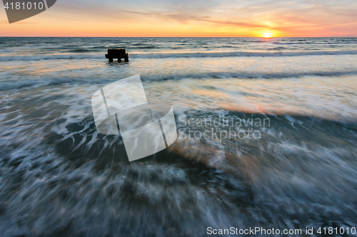 Image of Sea surf at sunset, the Black Sea, Anapa, Russia