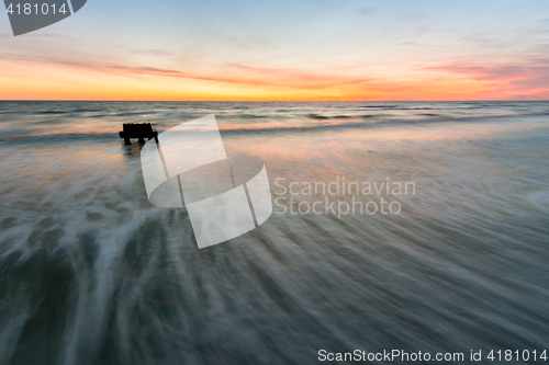 Image of Waves rolled on the shore of the Black Sea, photographed with long exposure, Anapa, Russia