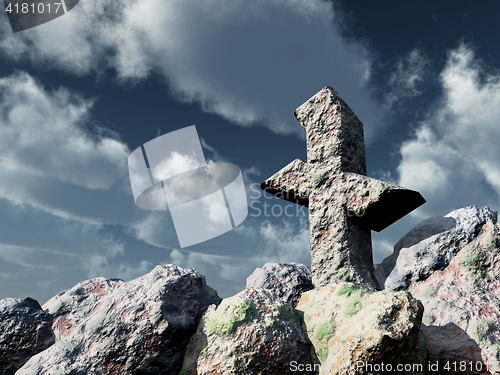 Image of rune rock under cloudy blue sky - 3d illustration