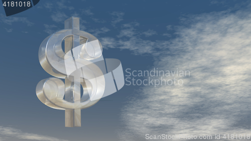 Image of glass dollar symbol under cloudy blue sky - 3d illustration