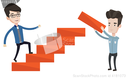 Image of Businessman running upstairs vector illustration.