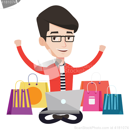 Image of Man shopping online vector illustration.