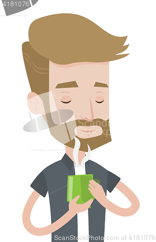 Image of Man enjoying cup of hot coffee vector illustration