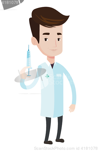 Image of Doctor holding syringe vector illustration.