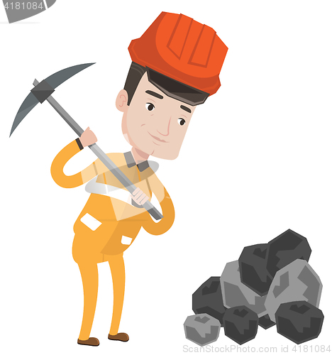 Image of Miner working with pickaxe vector illustration.