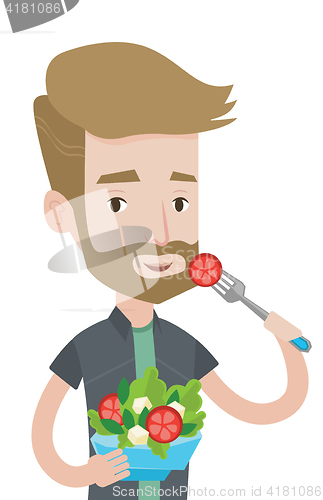 Image of Man eating healthy vegetable salad.