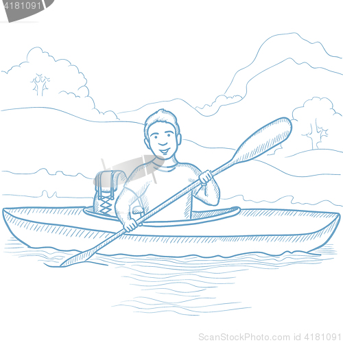 Image of Man riding in kayak vector illustration.