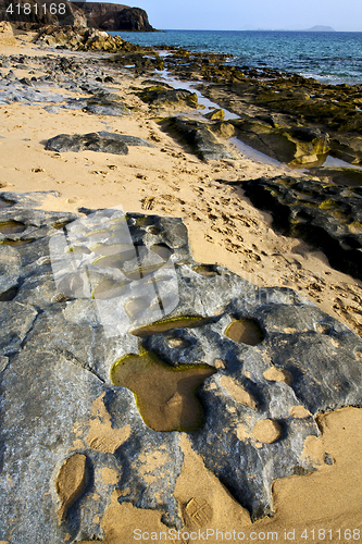 Image of in lanzarote spain  rock stone sky cloud be