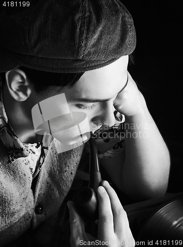 Image of Monochrome Vintage Portrait Of A Man With Pipe