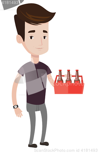 Image of Man with pack of beer vector illustration.