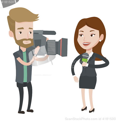 Image of TV reporter and operator vector illustration.