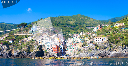 Image of Riomaggiore in Cinque Terre, Italy - Summer 2016 - view from the