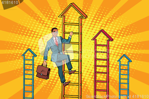 Image of Businessman climbs up the stairs