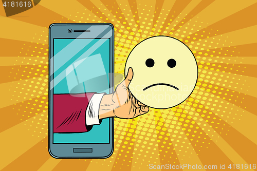 Image of sadness resentment emoji emoticons in smartphone