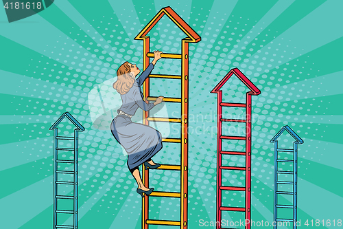 Image of Businesswoman climbing up the business ladder