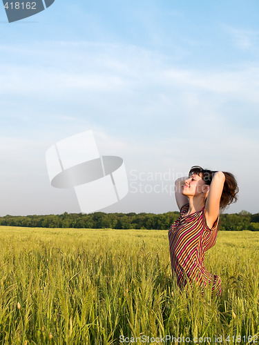 Image of Beautiful Teen Lady Closed Eyes in Field