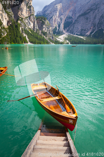 Image of Braies Lake in Dolomiti region, Italy