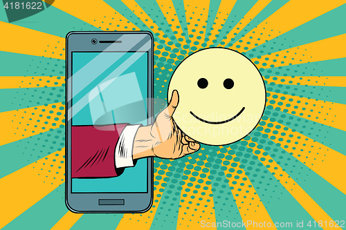 Image of smile joy emoji emoticons in smartphone