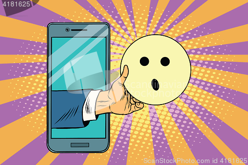 Image of surprise emoji emoticons in smartphone