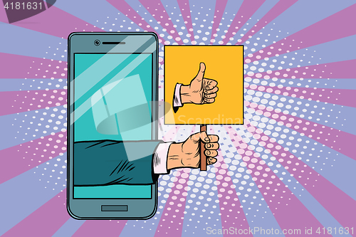 Image of Thumb up gesture smartphone