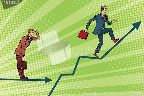 Image of Businessmen running chart growth and look forward