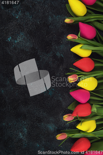 Image of Handmade and real tulips on darken