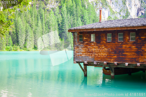 Image of Braies Lake in Dolomiti region, Italy