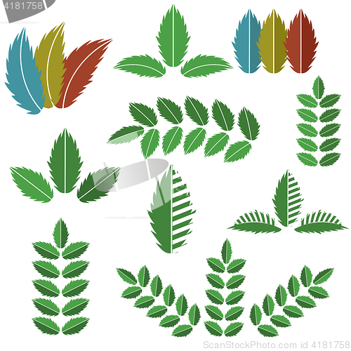 Image of Vector Set of Green Leaves