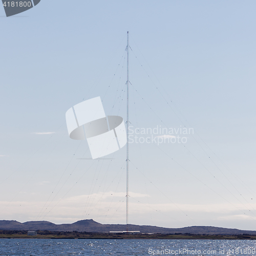 Image of Tower communication sky. TV tower on a background of blue sky an